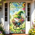 thumbnail image 5 of YaoZQ Spring Gnome Door Cover, Garden Elf Riding Bicycle with Flowers Banner, Hello Spring Front Door Entryway Decoration, Green, 35 x 71 in, 5 of 7