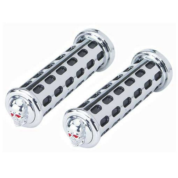 Grips BLock Black/Chrome 9808 Skull. Bike grips, bicycle grips, lowrider grips, beach cruiser grips, mountain bike grips