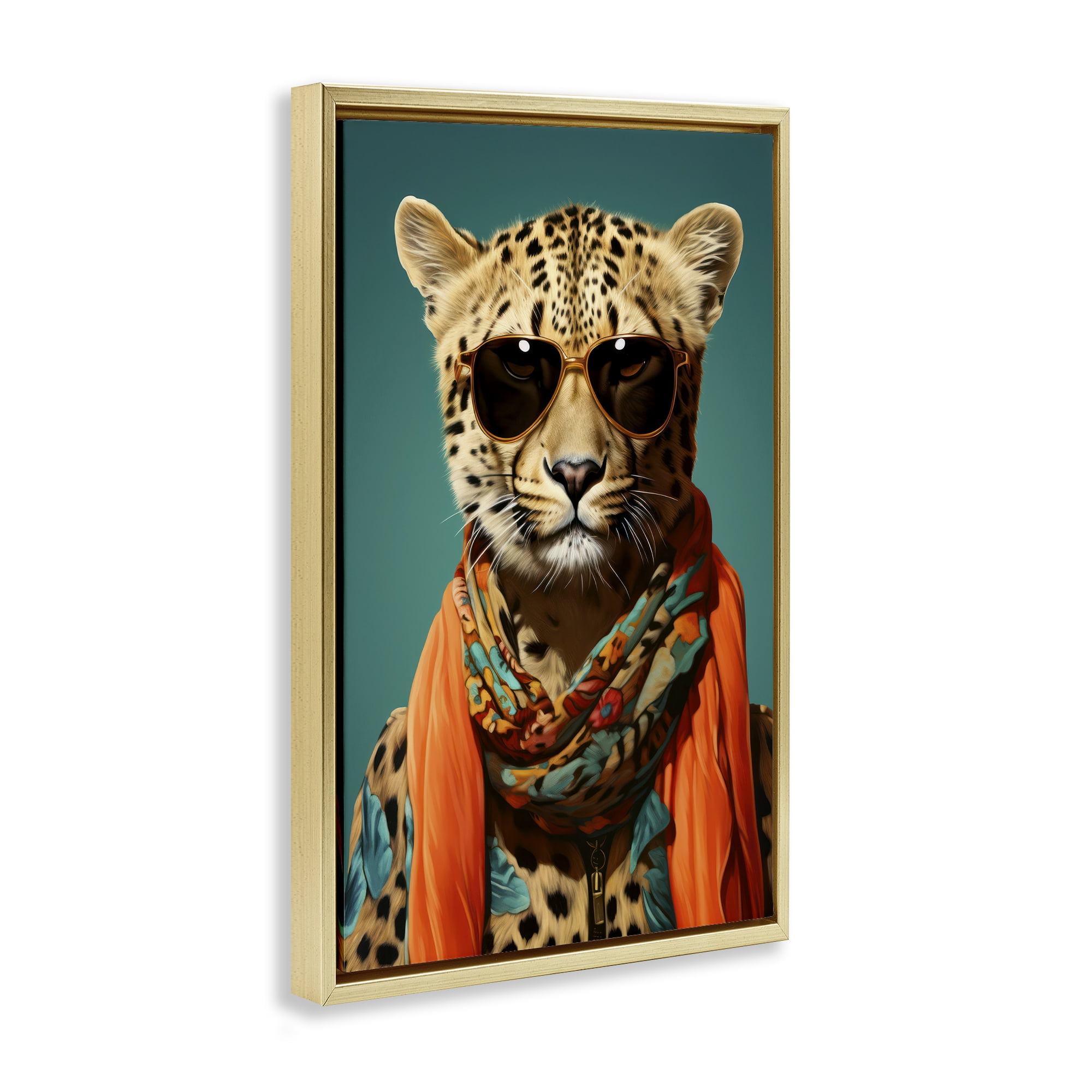 Stupell Industries Safari Glamour Leopard Gold Framed Floater Canvas Wall Art, design by Andrea Haase