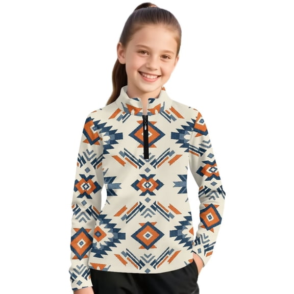 Psesaysky Girls Half Zip Sweatshirt Aztec Tribal Print Fleece Quarter Zip Pullover Sweatshirts Fall Winter Clothes for Teen Girl Kids Athletic Winter Jacket 10-11 Years