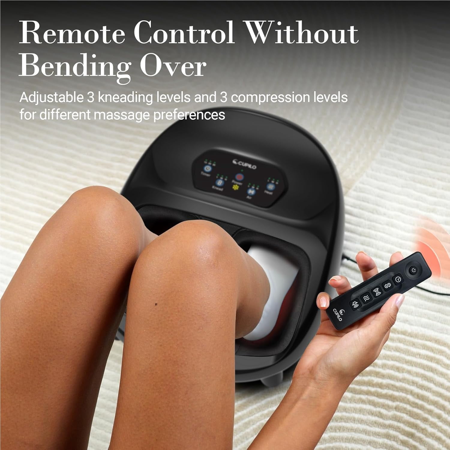 Cupilo Shiatsu Foot Massager, Upgraded Full Feet Massager with Remote Control, 3 Heating, 3 Compression, 3 Deep Kneading & Timer for Plantar Fasciitis, Neuropathy, Gifts for Women Men, Fits Up to 14