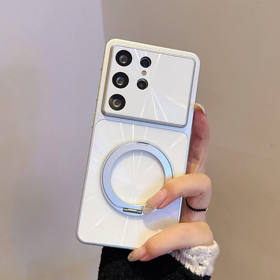 Stylish Case for Samsung Galaxy S26 Ultra with 360° Rotating Magnetic Ring Stand, Thin Fit Hard PC Lightweight Drop Protective Fashion Men Women Magnetic Phone Cover, Silver