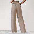 thumbnail image 4 of Delconic Women’s Striped High Waist Loose Fit Casual Pants with Elastic Waistband and Drawstring Relaxed Straight Leg Trousers Khaki L, 4 of 4