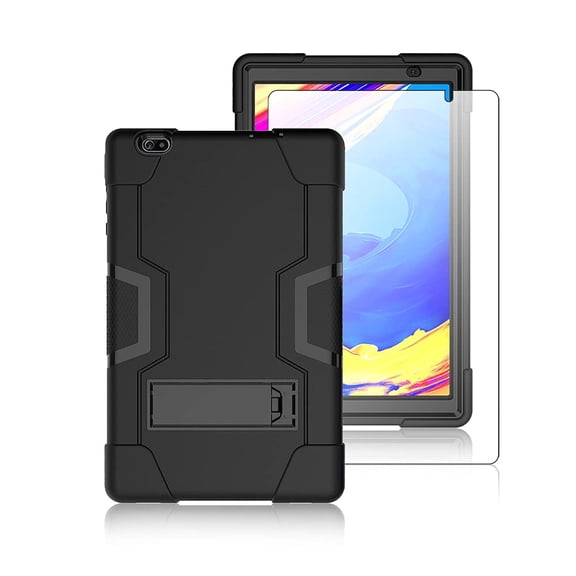 SOATUTO for Vankyo MatrixPad S20 Tablet Case with Screen Protector Tempered Glass for Toscido P20 P101/Topelotek Mid1001S/Hyundai Hytab Plus 10WB2 10 inch Tab Case Built in Stand - Black Black/1 Pcs