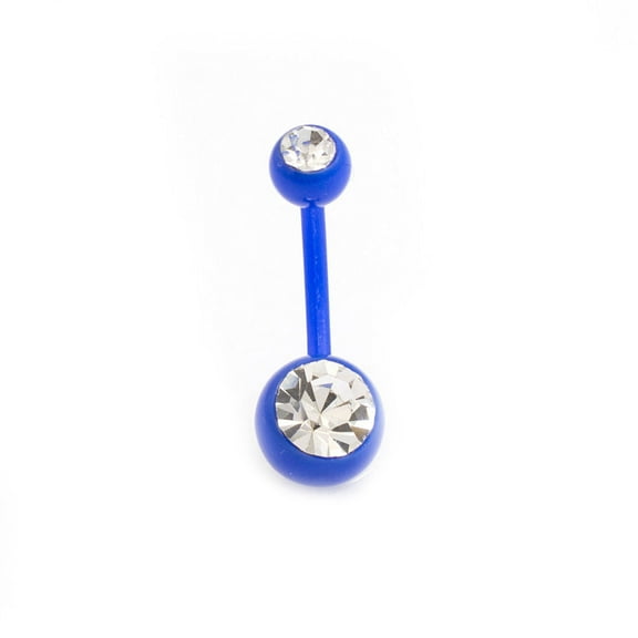 Belly Button Ring 14g Flexi Shaft with Two Cubic Zirconia Gems