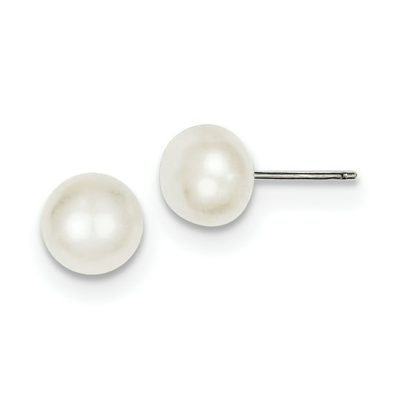 Primal Silver Sterling Silver White Freshwater Cultured Pearl 7-8mm Button Earrings