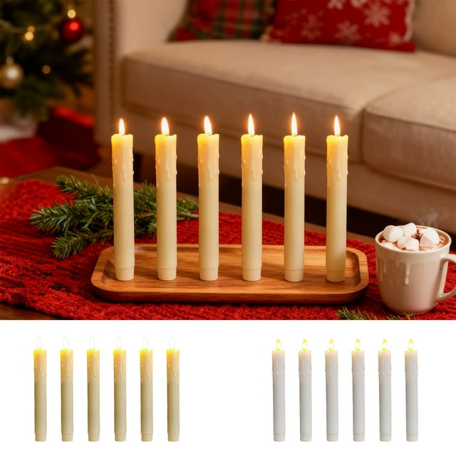 Velas Sin Llama de Cera de 19 Cm (7,5 Pulgadas) con Control Remoto, Temporizador y Regulador de Intensidad, 6 Portavelas Blancos | Decoración Festiva para Navidad y Halloween | Diseño Seguro y Realis