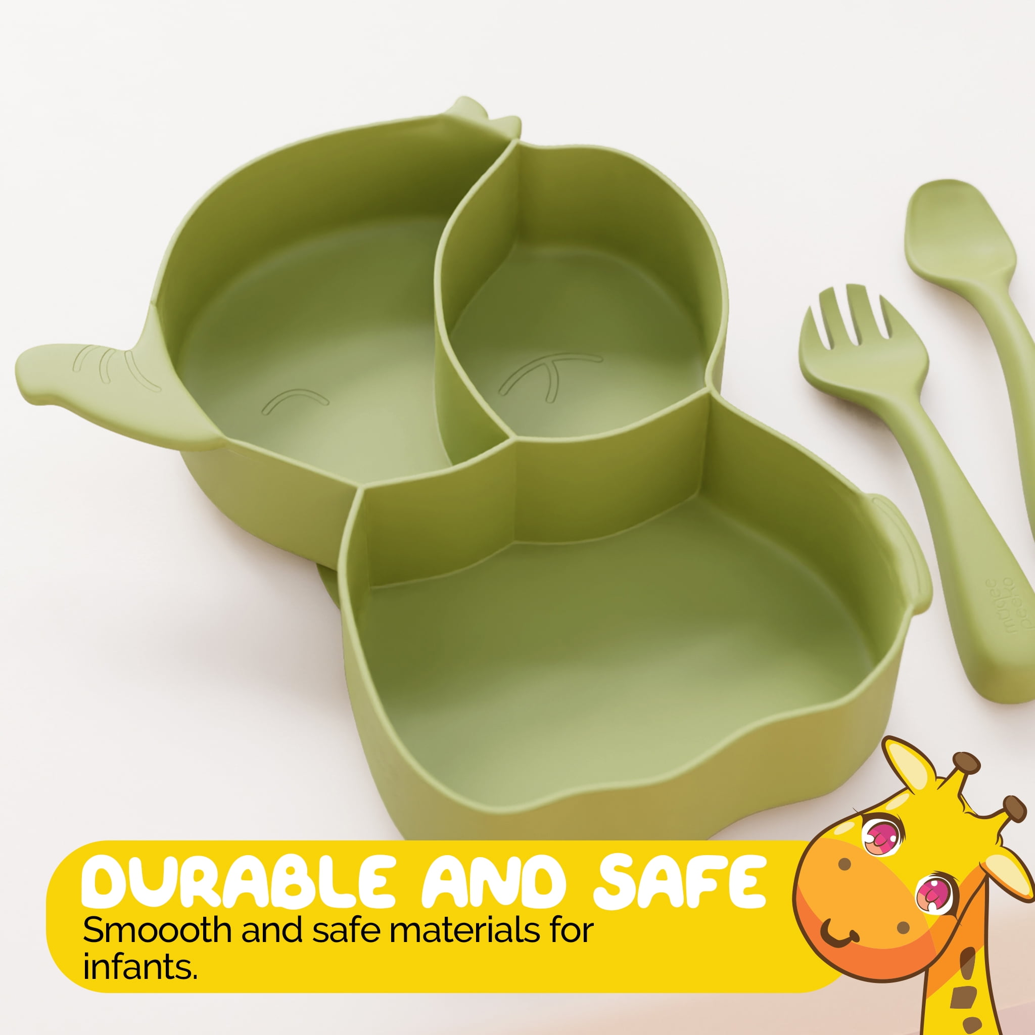 Muqee Peeko Baby Led Weaning Dining Set in Green Color made of Food Grade Silicone - (3 Piece Set)