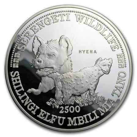 1998 Tanzania 5 oz Silver 2500 Shilingi Hyena Proof