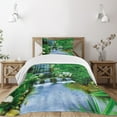thumbnail image 3 of Ambesonne Nature Quilted Bedspread Set 2 Pcs, Waterfall Rocks Forest, Twin Size, Fern Green Pale Blue, 3 of 6