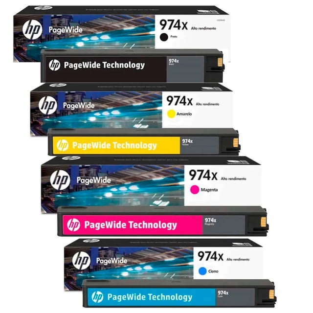 Combo de 4 cartuchos de Tinta HP 974X Negra Cian Magenta Amarillo