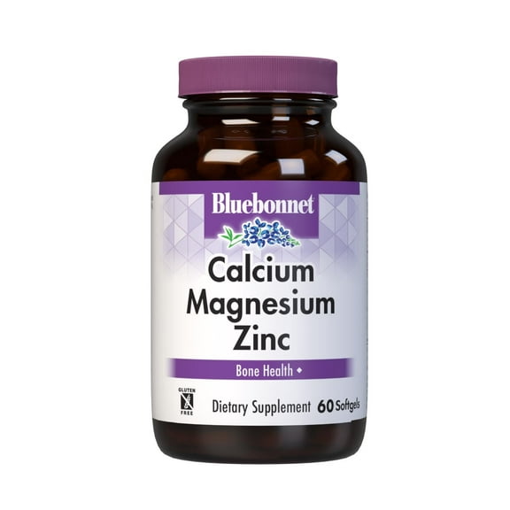 Bluebonnet Calcium Magnesium Zinc Plus Vitamin D3 For Strong Healthy Bones*, 60 Softgels