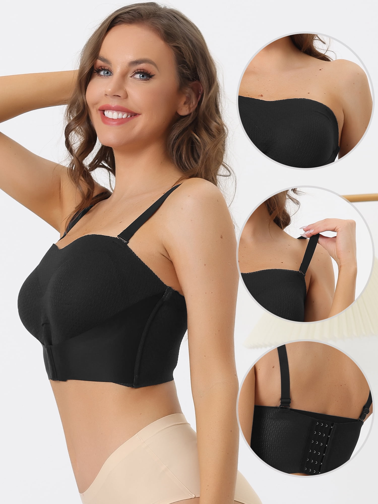 Unique Bargains Women's Wirefree Bras Strapless Breathable Push-up Bralette M Black