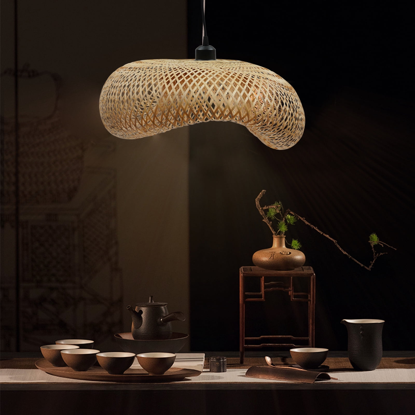 1m Adjustable Wide Voltage Ceiling Light Bamboo Woven Ceiling Light Ceiling Mounted Light Log Color with Standard E26 Lamp Holder