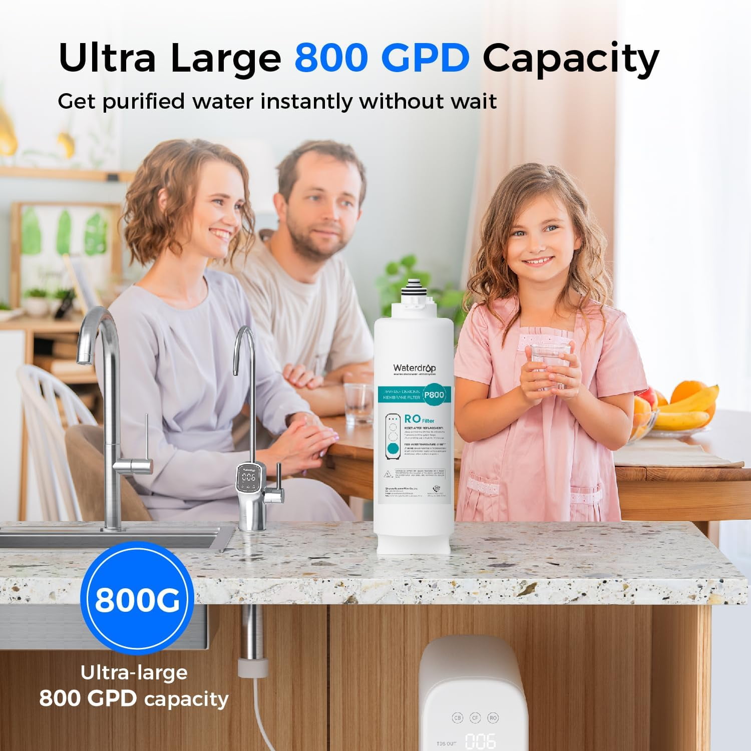 Waterdrop WD-G3P800-N2RO Filter, Replacement for WD-G3P800-W Tankless Reverse Osmosis System, Reduce PFAS, 2-year Lifetime