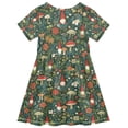 thumbnail image 2 of FORMRS Girls Short Sleeve Dress Summer Casual Round Neck A-line Beach Sundress, Sizes 2T-8T, Forest Mushroom Pattern, 2 of 8
