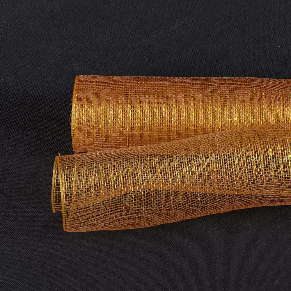 Old Gold with Gold Line  - Deco Mesh Wrap Metallic Stripes -  ( 21 Inch x 10 Yards )