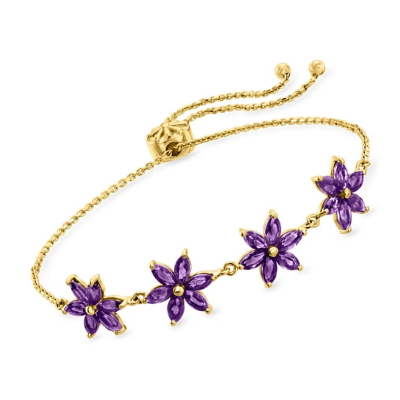 Ross-Simons 3.50 ct. t.w. Amethyst Flower Bolo Bracelet in 18kt Gold Over Sterling, Women's, Adult