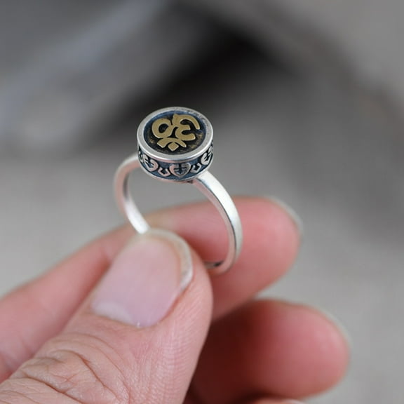 AOOOWER Decompression Rings Buddhist Tibetan Prayer Wheel Ring Six-character Mantra Finger Ring Good Luck Rotating Ring Band