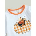 thumbnail image 6 of Kid Little Girls Thanksgiving Pants Clothes Set, 12M 18M 24M 2T 3T 4T 5T 6T Long Sleeve Pumpkin/Turkey Print T-shirt with Plaid, 6 of 9