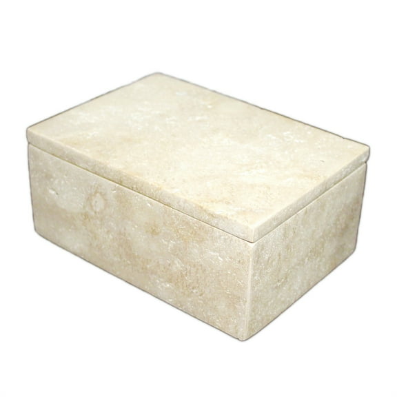 BIDK Home Large Travertine Rectangular Accent Box - 7" - Beige