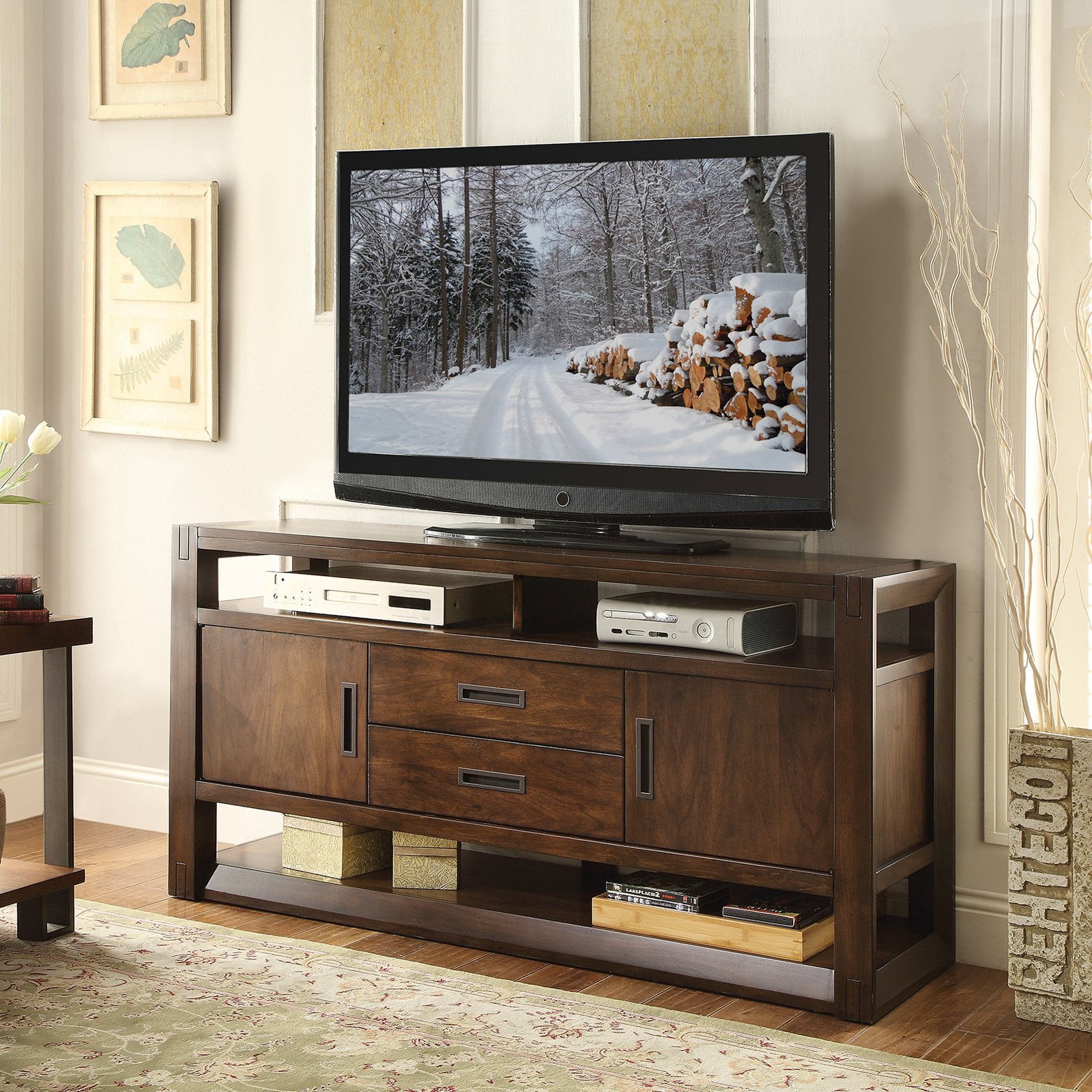 Riverside Riata 60 In Tv Console Warm Walnut Walmart Com Walmart Com