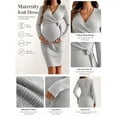thumbnail image 3 of Sucegi Women's Ribbed Knit Maternity Wrap Nursing Dress, Long Sleeve V Neck Side Tie Maternity Dress for Fall Winter, 3 of 7