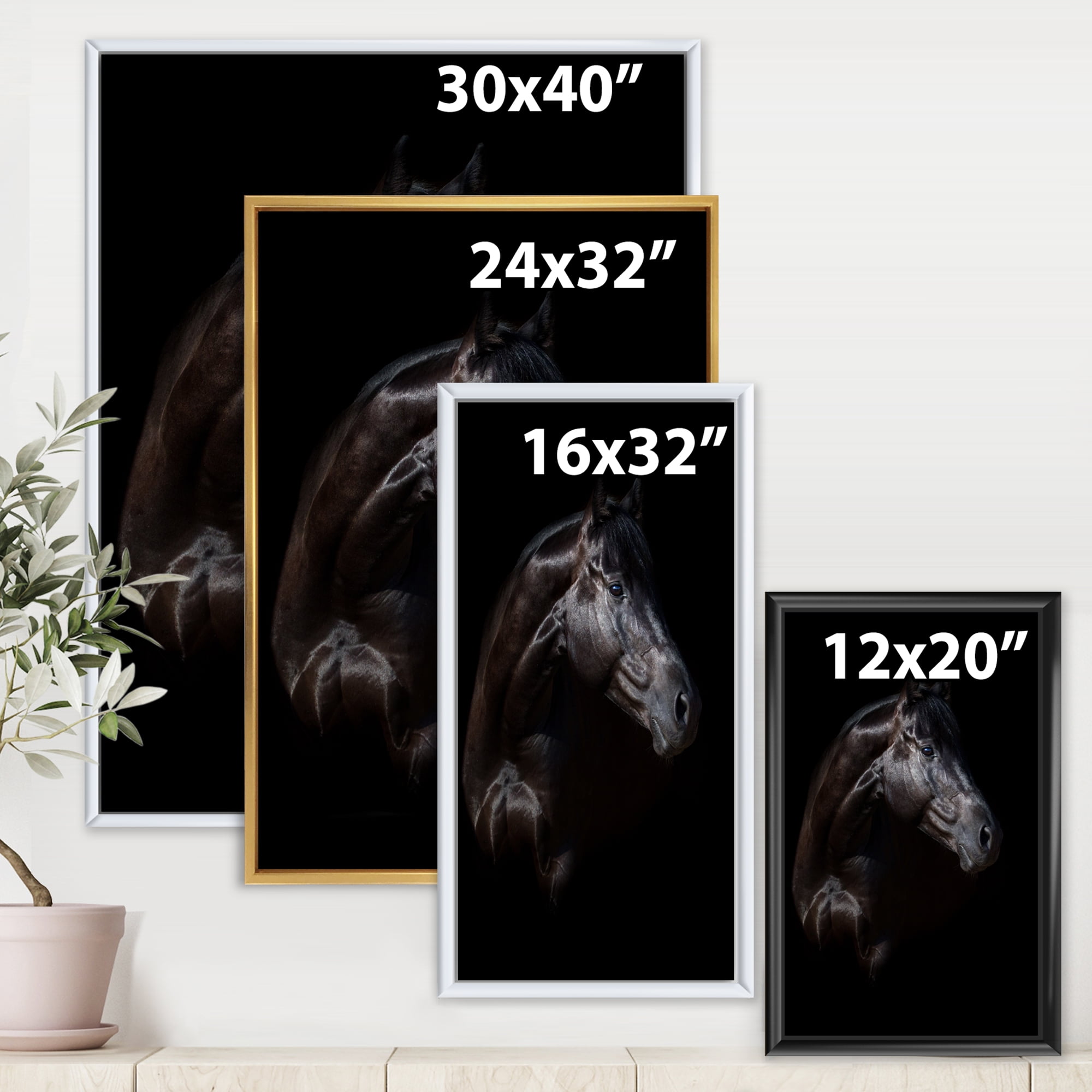 Silhouette Of Horse and Woman 30 in x 40 in Framed Photography Canvas Art Print, by Designart