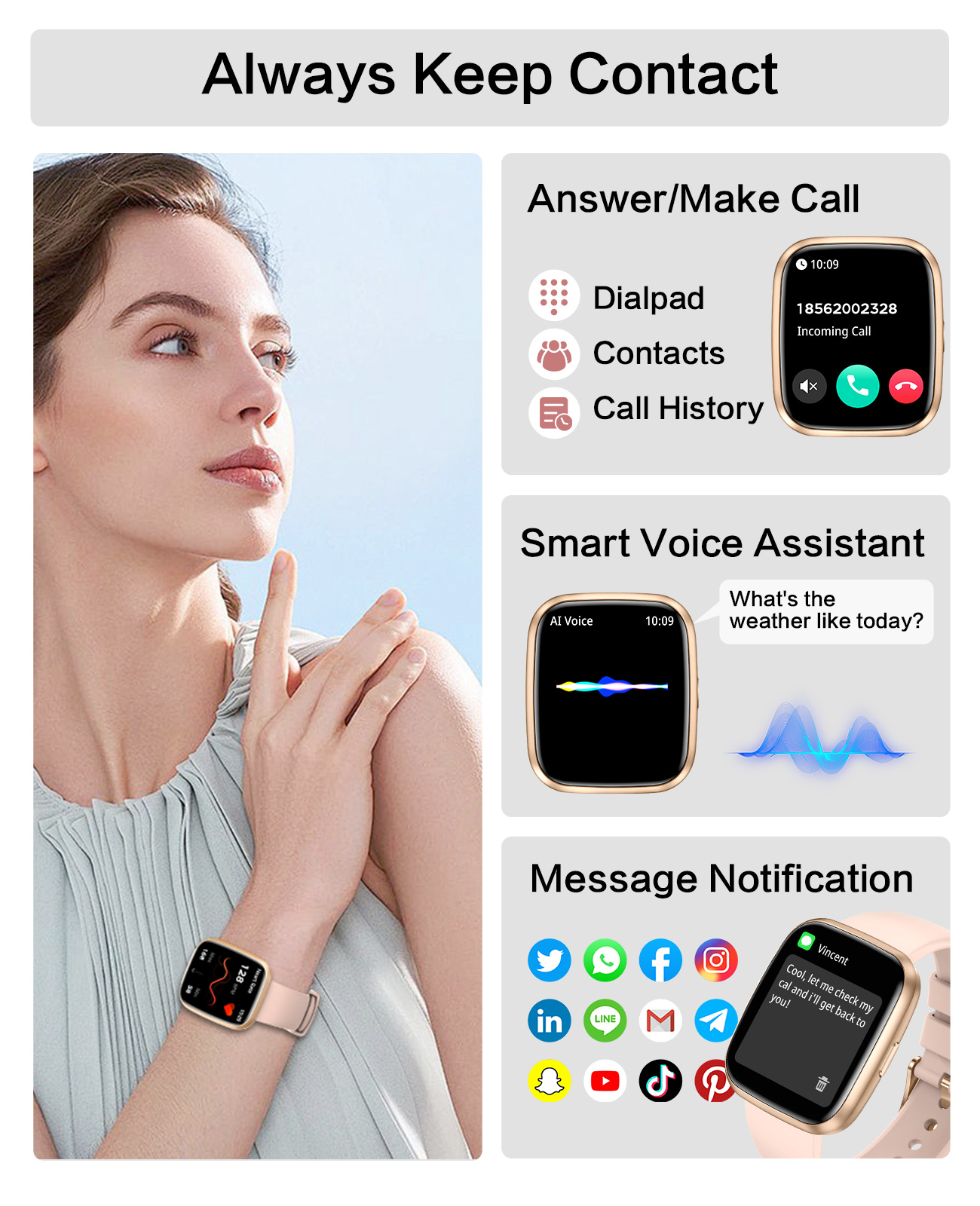 1.75" Smart Watch for Women Men,2026 Bluetooth Calls /Answer Smartwatch for Android Iphone, IP68 Waterproof Fitness Tracker, 100+ Sport Modes,Music,Pedometer,Gifts,5–7 days of usage time，Pink