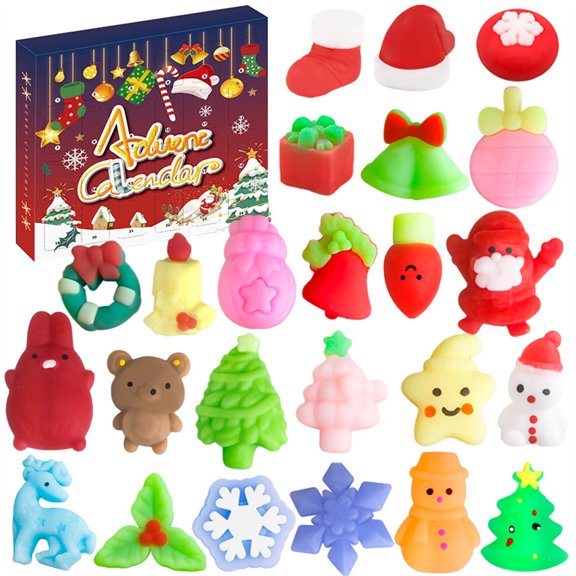 Stress-Relief Finger Squeeze Countdown Christmas Blind Box Christmas Mochi Squishy Toys for Kids Adults Stress Relieve Chrisrmas Party Favors Stocking Stuffers Hot Pink