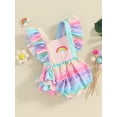 thumbnail image 2 of Baby Girls Rainbow Romper Fly Sleeve Square Neck Infant Ruffled Bodysuit Summer Clothes for Birthday Casual Daily, 2 of 7