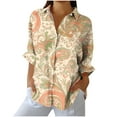 thumbnail image 2 of Aobny Women's T-Shirts Paisley Beige Button Up Blouse V-Neck Long Sleeve Womens Cute Tops,XL, 2 of 5