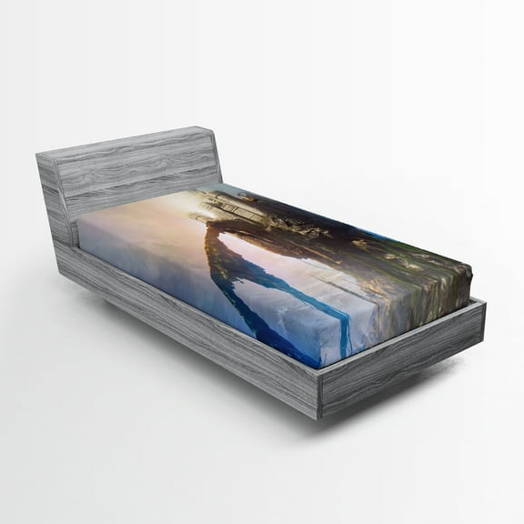 Ambesonne Medieval Fitted Sheet, Old Castle, Twin Size, Grey Blue