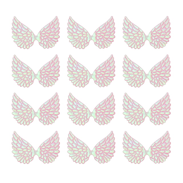 Uxcell 12Pcs Alas de Ángel para Manualidades, Pequeñas Alas de Ángel Rosa Brillantes de Tela, Parches para Coser en Manualidades DIY (3.4 Pulgadas)