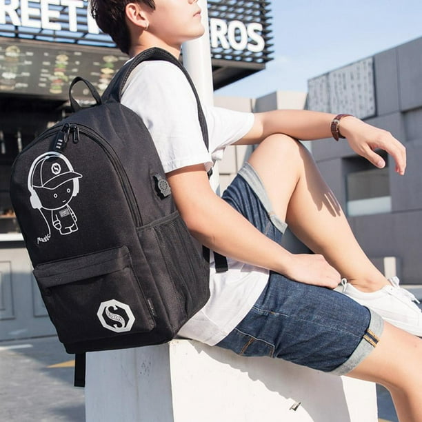 Mochilas para Mujer luminosa con carga USB para hombre a la moda bolsa para boligrafos escolares de muy buen gusto regalo negro Tmvgtek Para estrenar Bodega Aurrera en linea