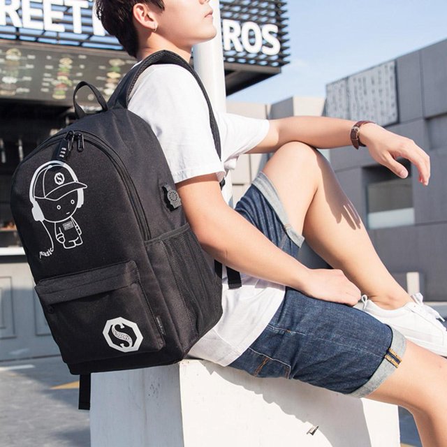 Bolsa Mochila luminosa con carga USB para hombre a la moda, para bolígrafos escolares de muy buen gusto, regalo (negro) Ndcxsfigh Para Estrenar