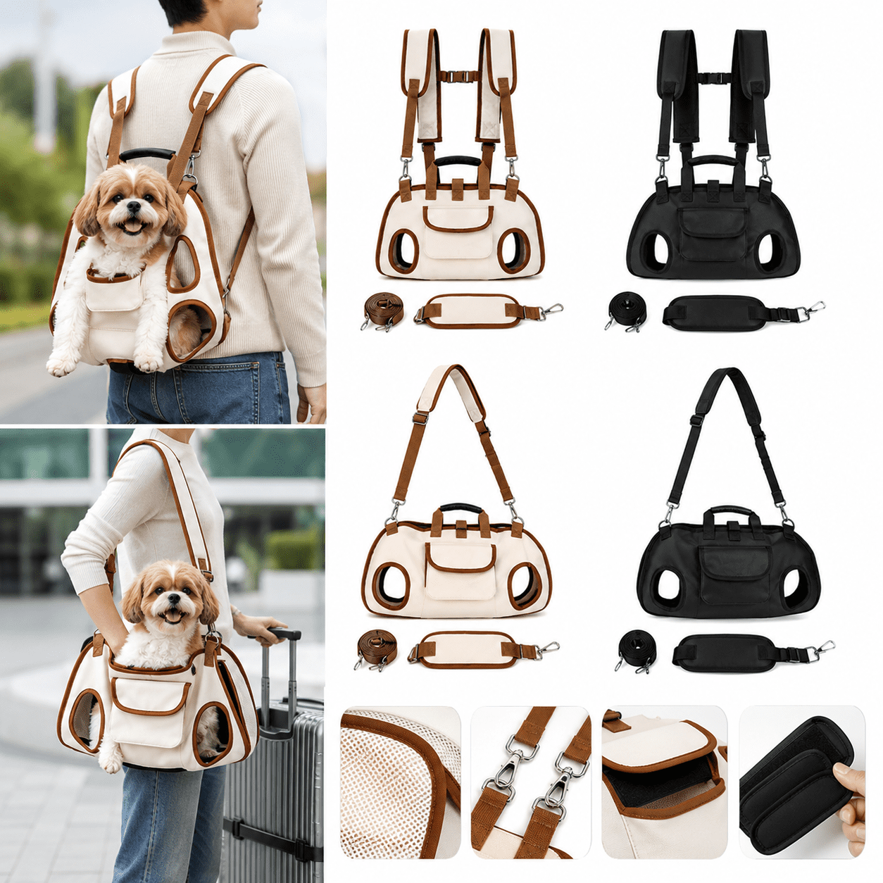 Small Dog Whole Body Lift Harness Pet Shoulder Sling Carrier Breathable Dog Lift Harness Bag for Senior Mobility Cars Hiking Outdoor Single Shoulder Style Black L