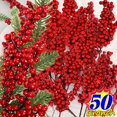 thumbnail image 4 of Rama de bayas rojas de Navidad, plantas falsas, flores artificiales, bayas de acebo, estambres, adornos de corona para árbol de Navidad, fiesta, decoración del hogar, 4 of 5