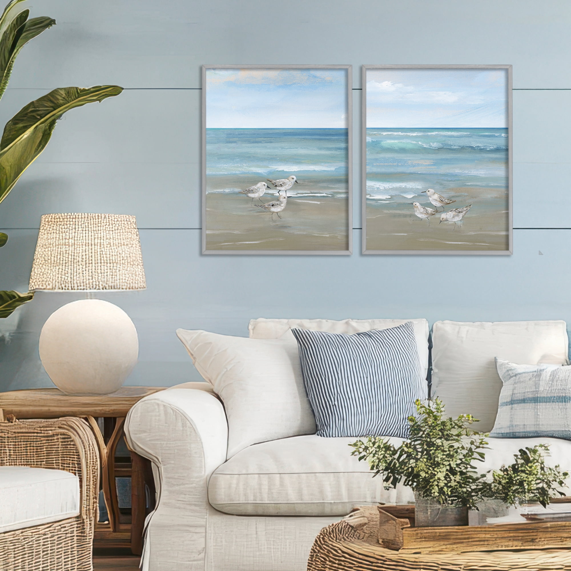 Stupell Industries Seaside Sanderlings at Dawn 2 Piece Gray Framed Giclee Art Set, design by Nan