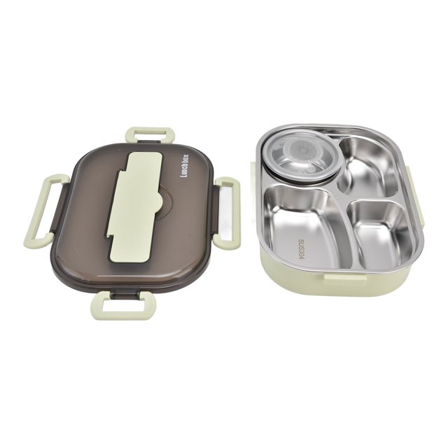 TKSE Boîtes à Lunch, Boîte à Bento Portable pour Enfants étanche, Boîte à Bento à Quatre Compartiments en Acier Inoxydable 304 de 1,3 L avec Cuillère à Baguettes Bol à Soupe(Vert)