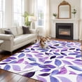 thumbnail image 2 of Rectangle Area Rugs 8 x 10 Ft, Spring Purple Leaves Non-Slip Residential Carpet, Country Leaf Plants Pastoral Indoor Crawling Mats Runner Rugs for Living Room/Dining Room/Bedroom, 2 of 8