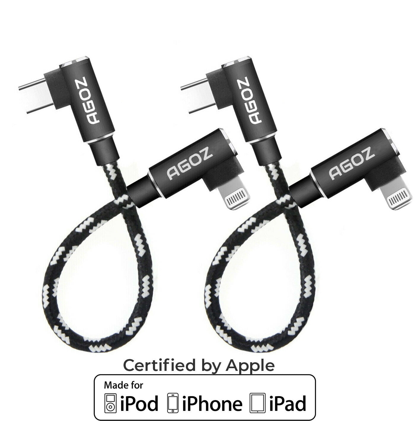AGOZ 2Pack 6 inch Apple MFI Certified LShape 90° Lightning to USB C