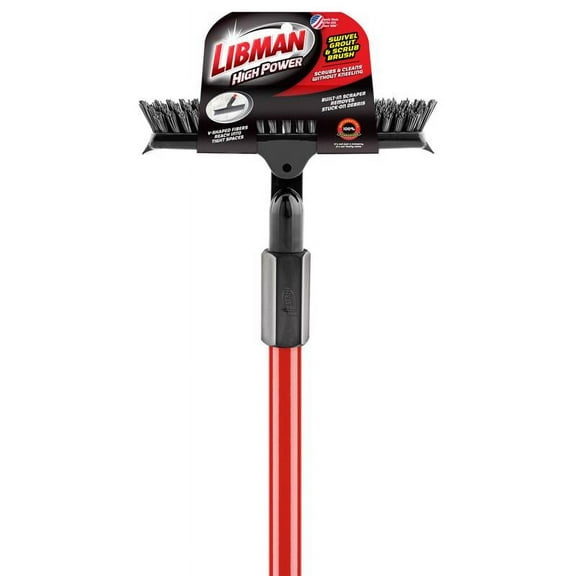 Libman 1028593 10 in. Stiff 60 in. Bristle Steel Handle Swivel Grout & Scrub Brush, Red - Pack of 6
