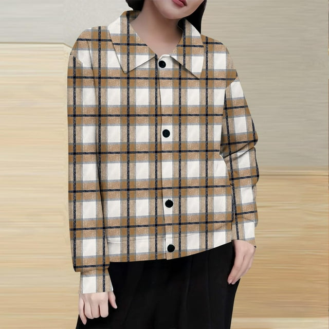 Mceream Women's Ribbed Knit Shacket Button Down Plaid Jackets Long Sleeve Sweater Shirts Fall Winter Trendy Cardigans Plus Size Winter Warm Outwear Chaqueta De Invierno Para Mujer Khaki S