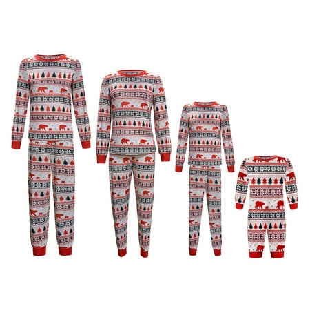 

FOCUSNORM Christmas Family Matching Pajamas Set Adult Women Kids Bear Tree Print Sleepwear Nightwear Outfits