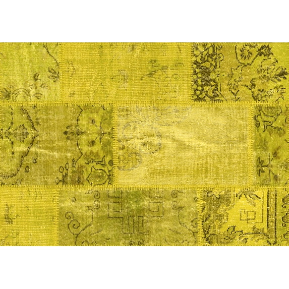 Ahgly Company Indoor Rectangle Patchwork Yellow Transitional Area Rugs, 2' x 5'