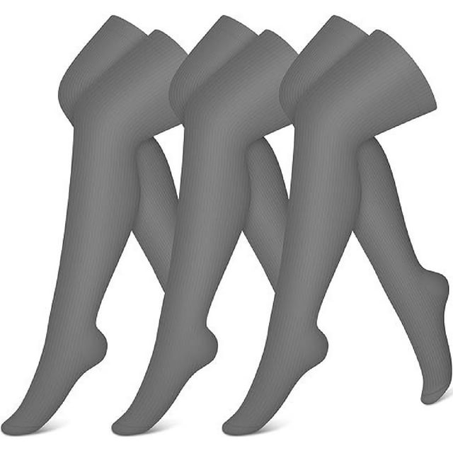 3 Paires de Chaussettes de Compression pour Femmes et Hommes, Chaussettes pour la Course, le Cyclisme, Athlétiques, Gris (P/M)
