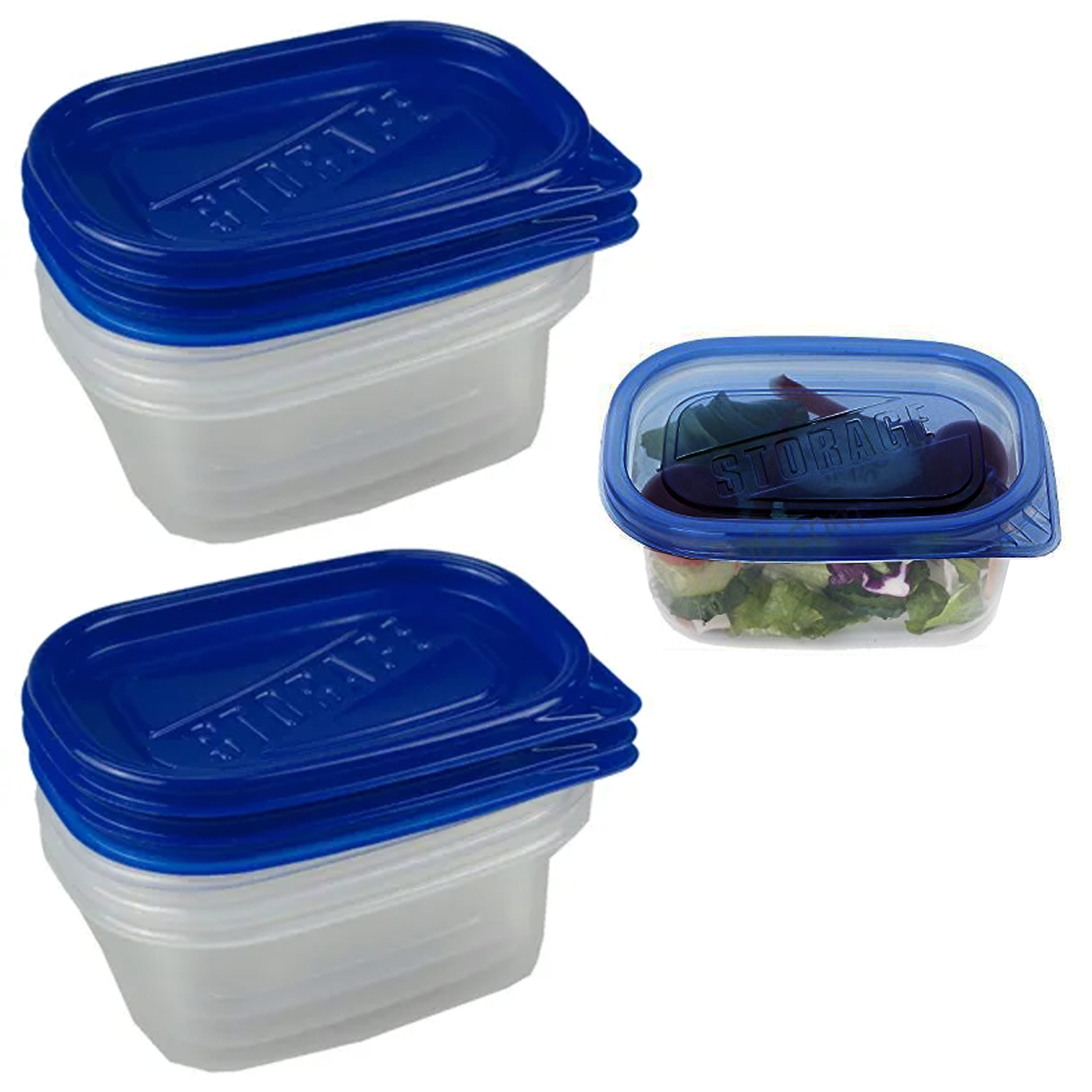 PLASTICPRO 6 Pack Twist Cap Food Storage Containers with Blue Screw on Lid-  4 oz Reusable Meal Prep Containers - Small Freezer Containers Microwave