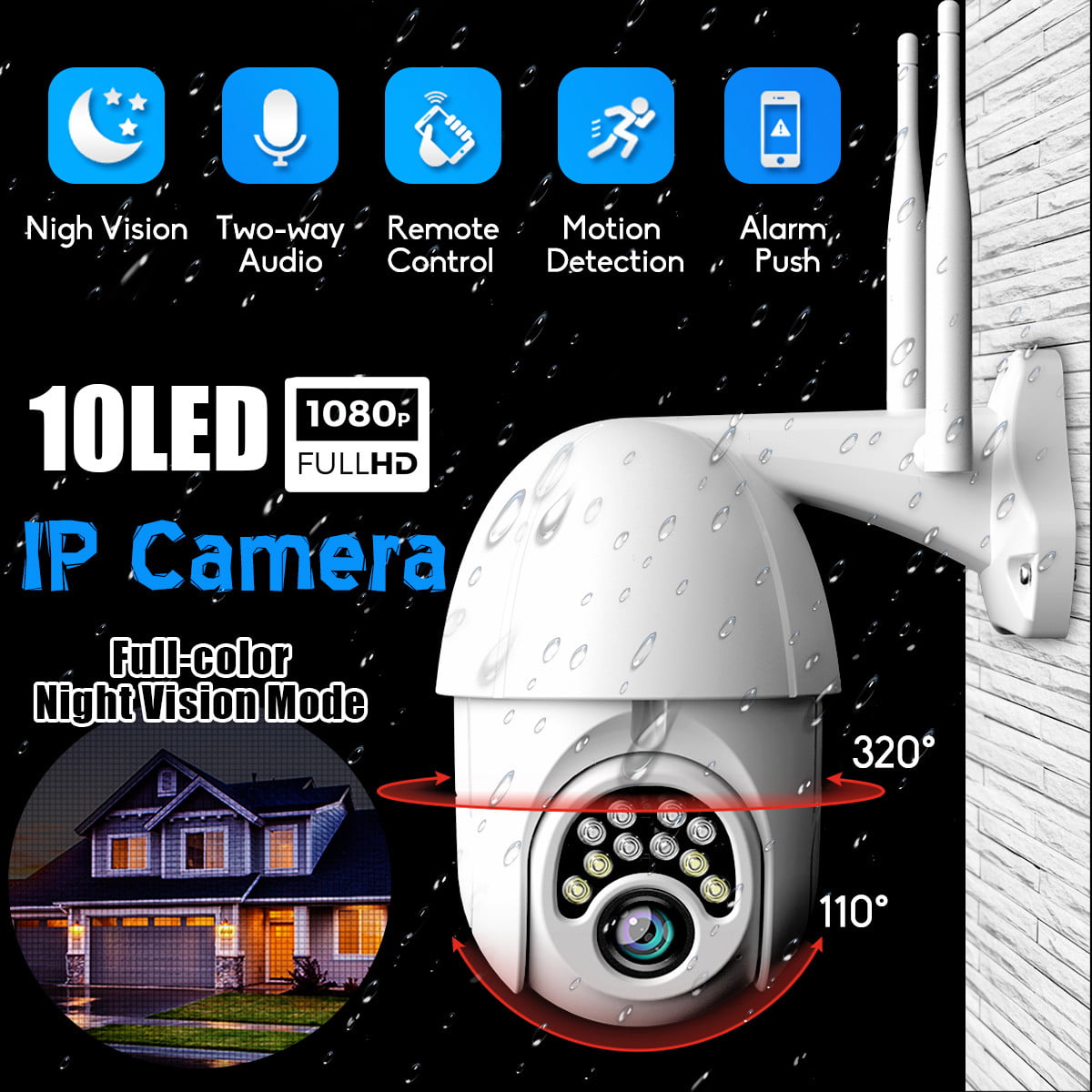 Outdoor PTZ 2.4G WiFi Security Camera Wireless Bullet Surveillance Camera HD 1080P Pan/Tilt 5X Optical Zoom 165ft Night Vision Two-Way Audio IP66 Weatherproof Motion Detection & E-Mail White 