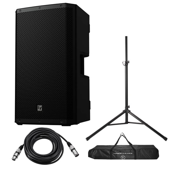 Electro-Voice ZLX-G2 15" 1000W 2-Way Bluetooth Powered Loudspeaker, Black, Bundle with Stands and Cable
